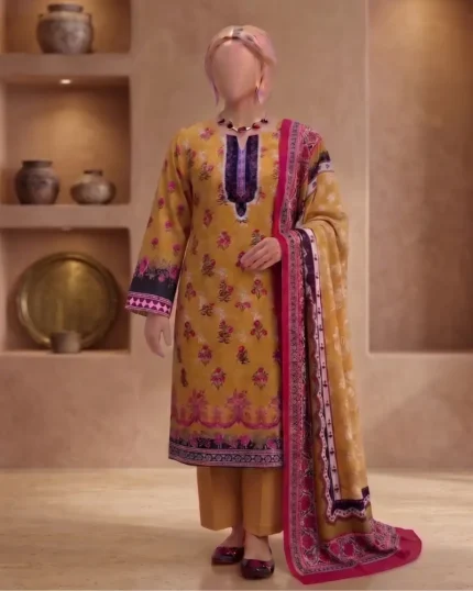 Lightweight 3 piece printed lawn outfit for breathable everyday comfort