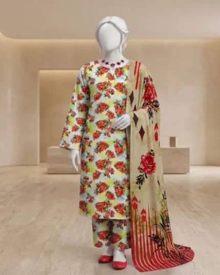 3 Piece Printed Linen Suit LE-3509
